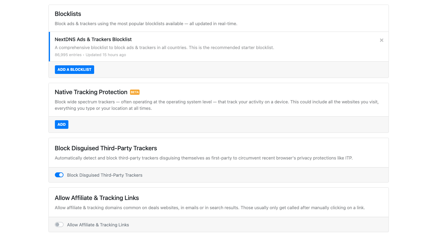 Cấu hình các chức năng riêng tư trên NextDNS