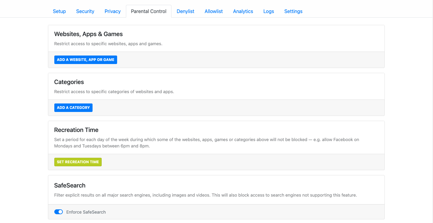 Cấu hình chức năng kiểm soát của cha mẹ trên NextDNS