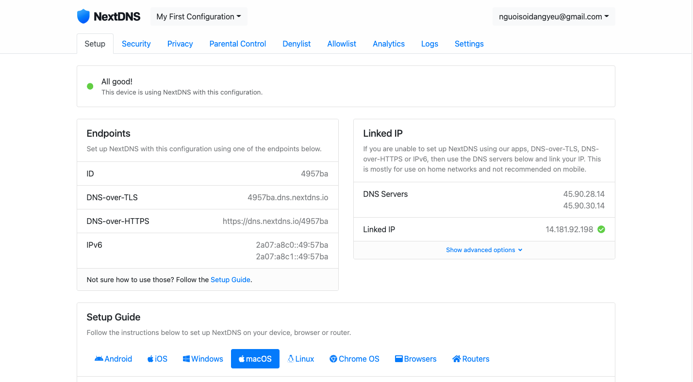 Cấu hình thành công NextDNS trên routers