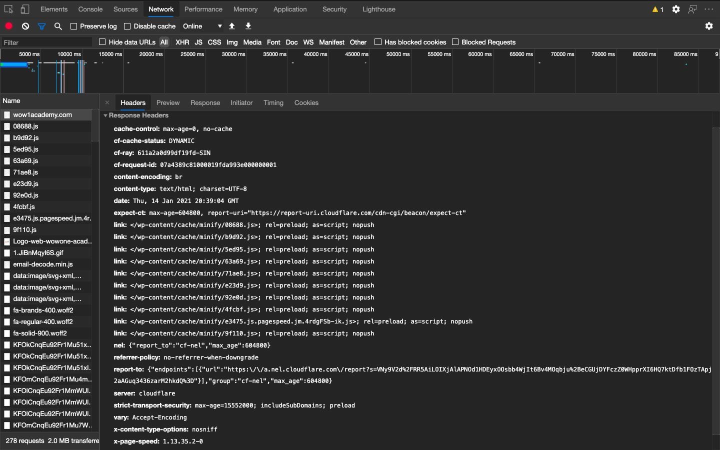 Kiểm tra Module PageSpeed Headers