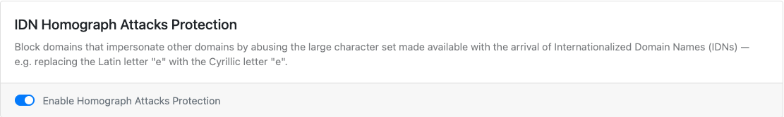 IDN Homograph Attacks Protection