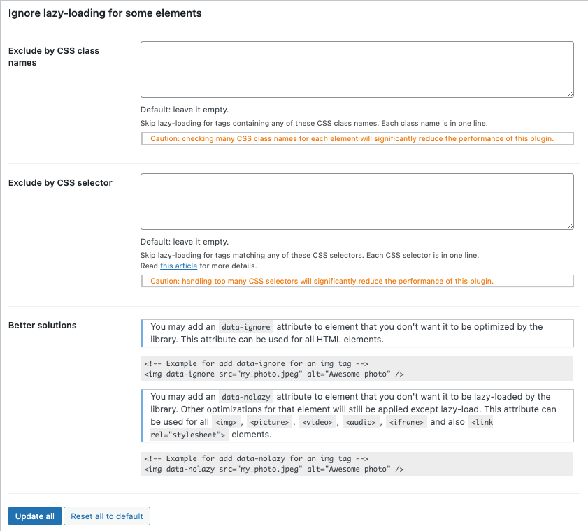 Ignore lazy-loading for some elements