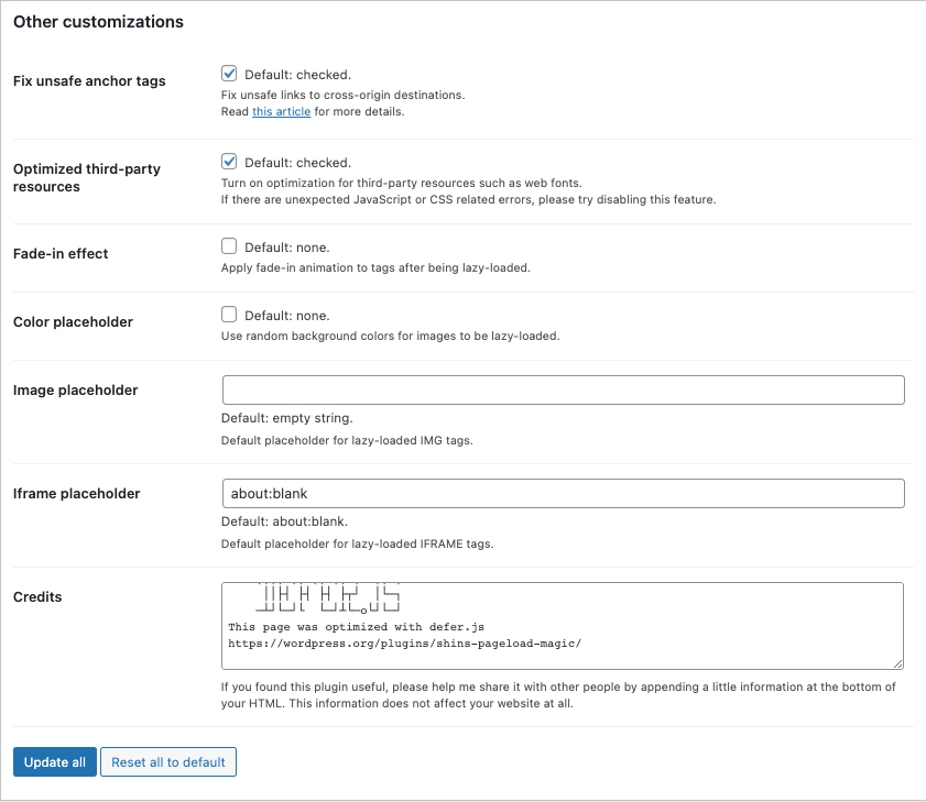 Other customizations