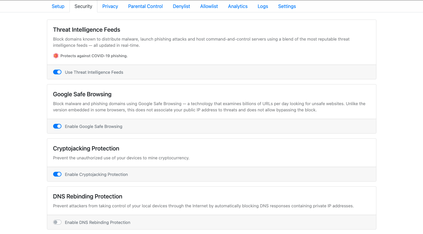 Tìm hiểu và kích hoạt các chức năng bảo mật trên NextDNS